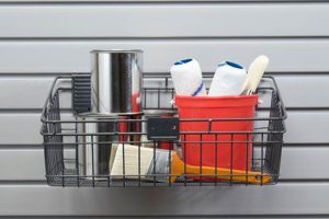 House painting items inside storage basket