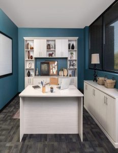 Closet organization system with center island and wall shelving