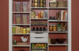 Shelving and drawers in reach-in closet system